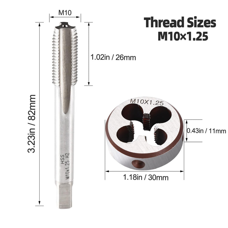 M10 x 1.25 Metric Thread Tap and Die Set, M10 x 1.25mm High-speed Steel Machine Tap Die Set Right Hand