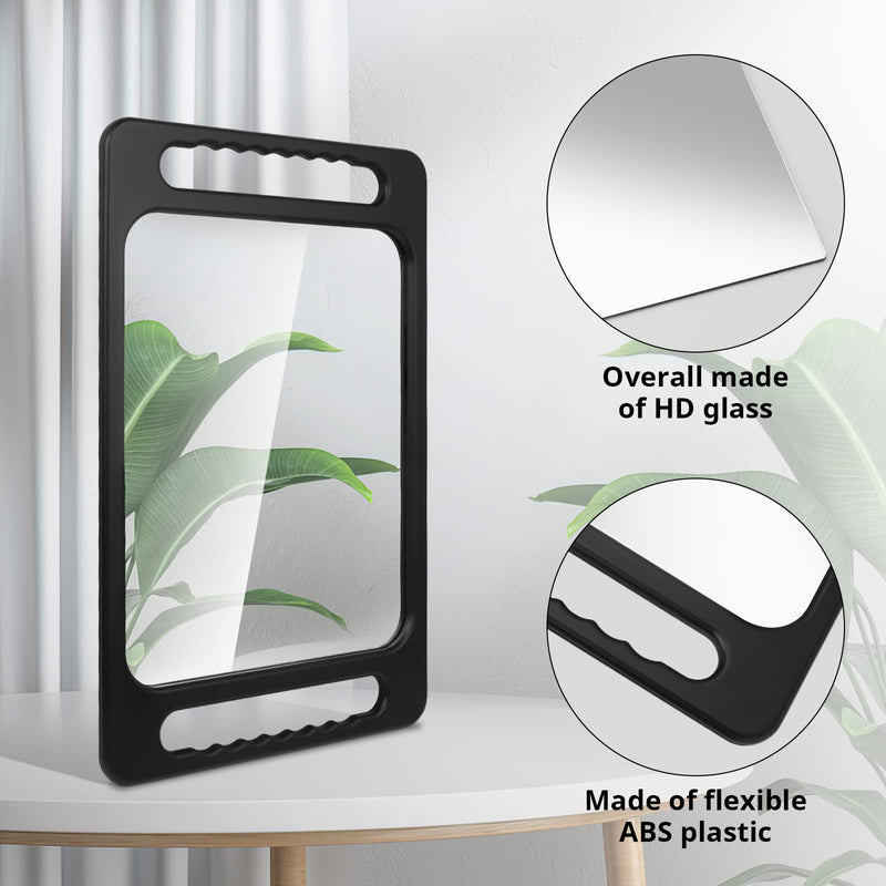 Drop-Proof Hand Mirror with Double Handle, Large Rectangular Hand held Mirror -(16"x10") Largehand Mirrors with Handle for Salons and Beauty Salons, Light Hair(Black) Plastic