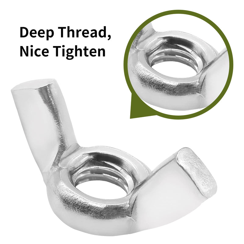 Waziaqoc 1/4"-20 Wing Nuts (50Pcs), 304 Stainless Steel Wing Nuts Fasteners Parts 1/4"-20 Butterfly Nut 50