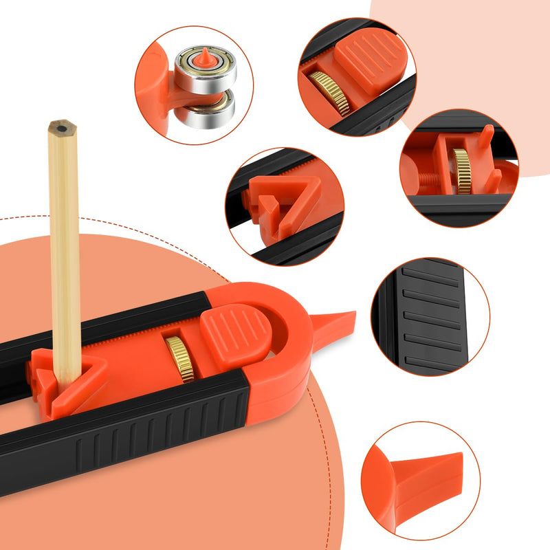 1 Pack Precise Contour Scribe Tool with 2 Pencil, Upgrade Contour Measuring Tool with Adjustable Lock for Woodworking Finish Carpenter, DIY Handyman, Construction