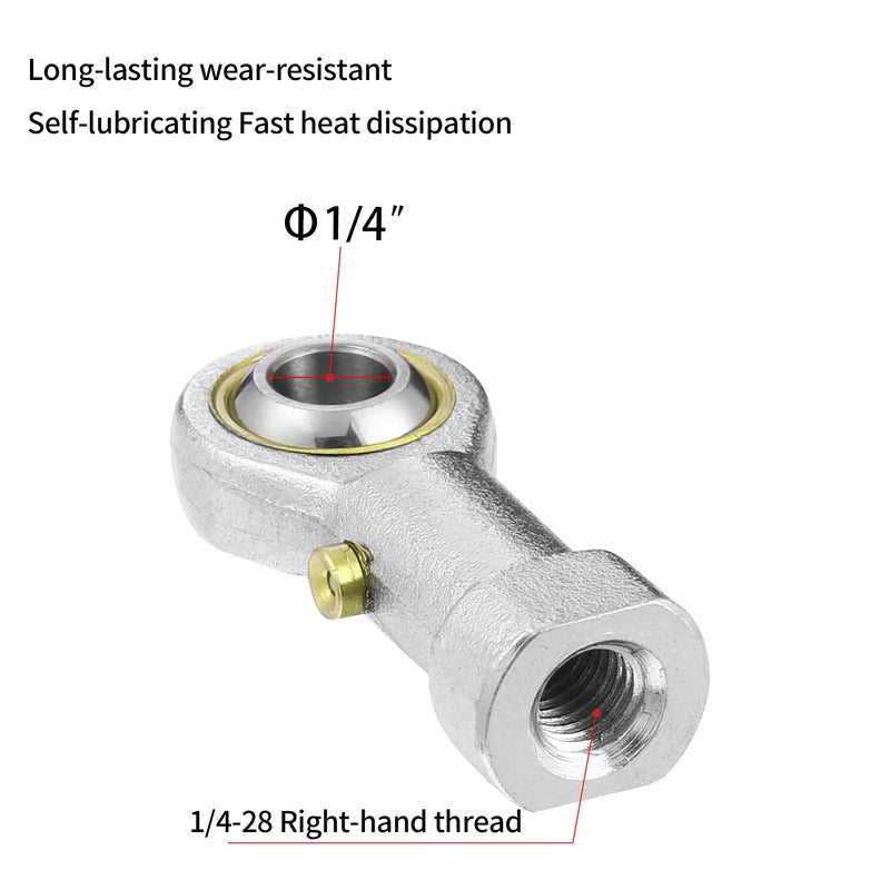 2pcs Rod end Bearing 1/4 inch bore Pre-Lubricated 1/4-28 Female Thread Right Hand Heim Joint with Jam Nuts