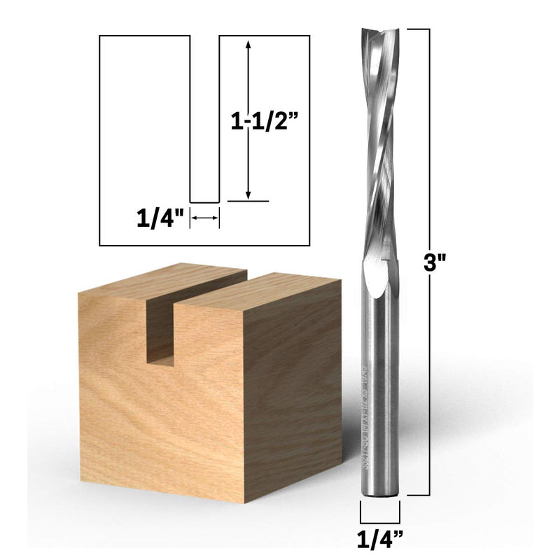 YONICO Upcut Router Bits Spiral 2 Flute Solid Carbide CNC Slow Helix End Mill 1/4-Inch Dia 1/4-Inch Shank 35217-SC 1/4" Diameter - 1-1/2" Length - 60 HRC