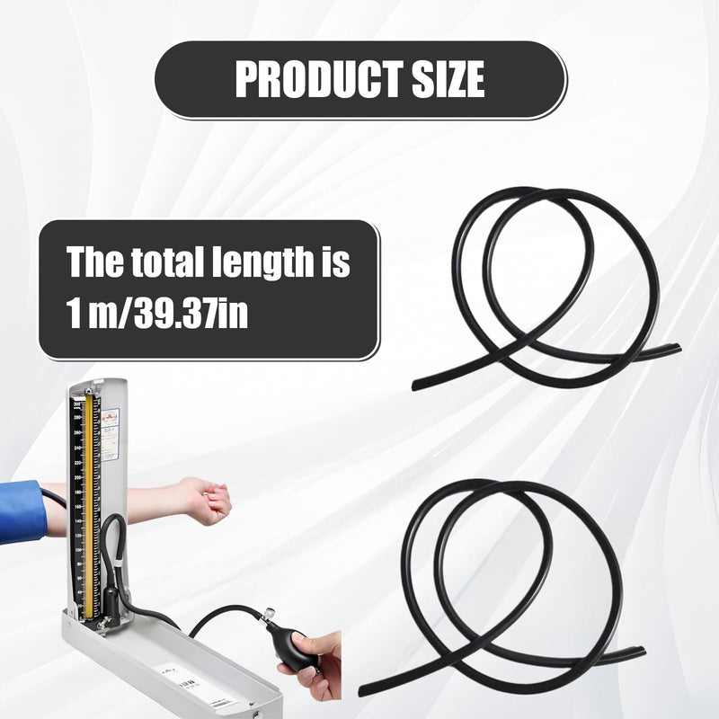 Blood Pressure Cuff Tube, 2 Pack Natural Latex 3FT Sphygmomanometer Hose Replacement for Mercury Sphygmomanometer & Manual BP Monitor, Essential Replacement Part with Standard Connectors Black 3.3FT