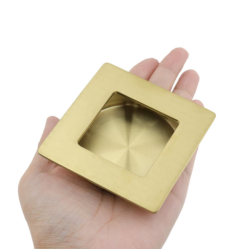 Recessed Finger Flush Pulls for Sliding Pocket Closet Door | Square Sliding Closet Handles for Cabinets and Drawers (Gold) 8