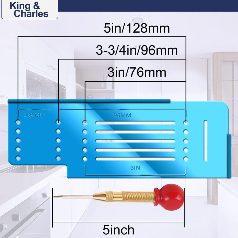 King&Charles Cabinet Hardware Template, Cabinet Handle Template Tool - Cabinet Pull/Knob Template for Cabinet Hardware, Cabinet Template for Handles and Pulls with Center Punch. Classic Align Sizes