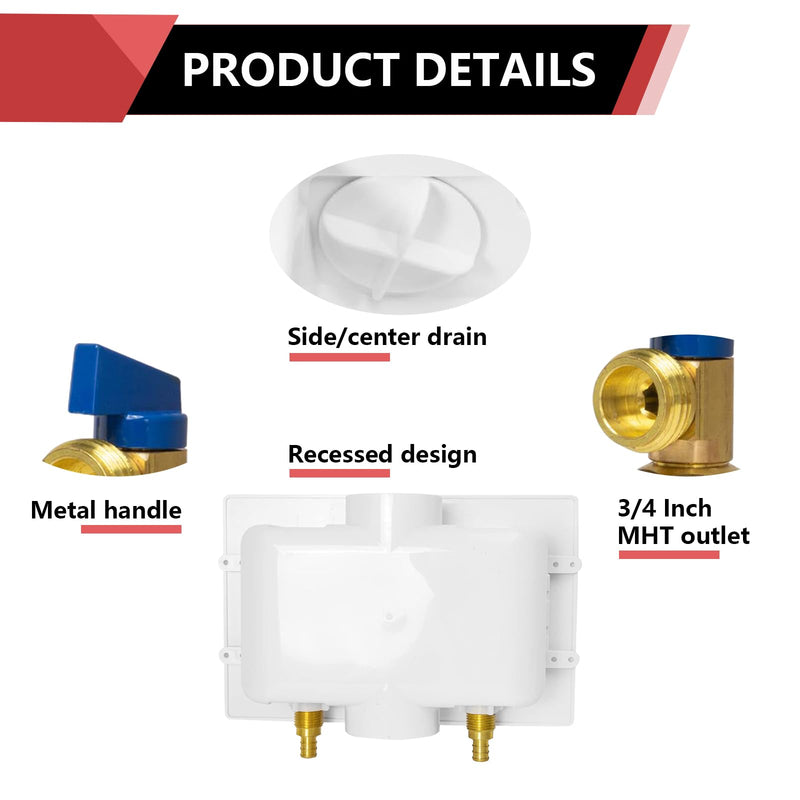 1Pc EFIELD 1/2"Push Washing Machine Box,Center Drain/Copper Arrestor(WM015) With Water Hammer Arrestor