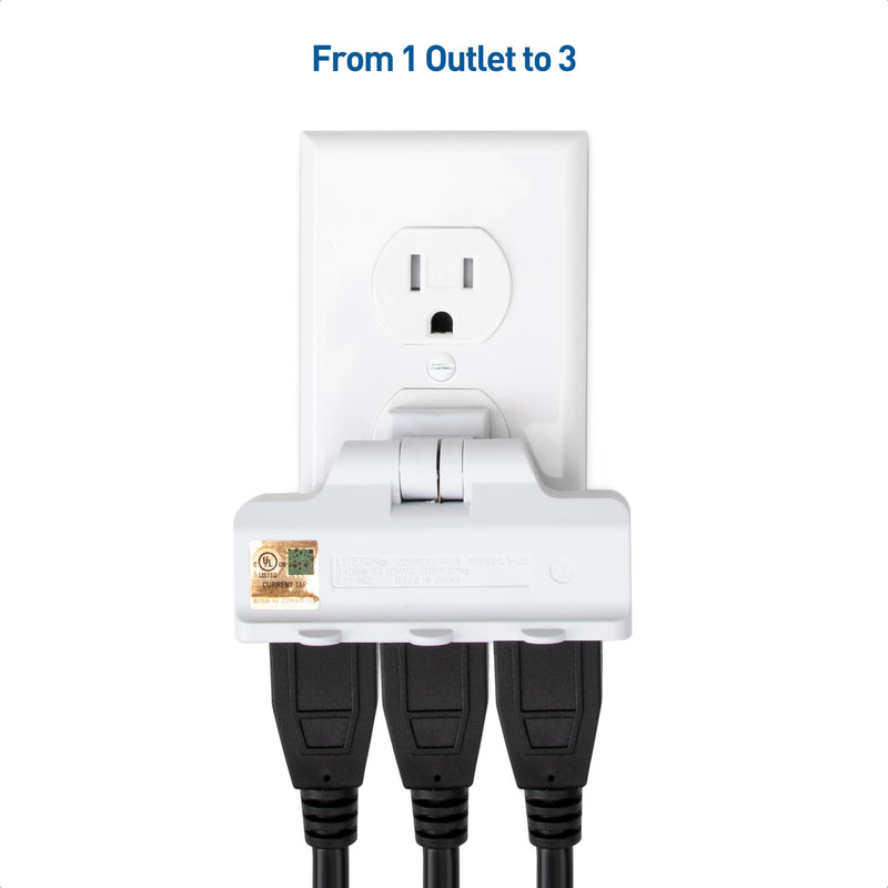 [UL Listed] Cable Matters 2-Pack 3-Outlet Grounded 180 Degree Swivel Wall Tap, Swivel Outlet, 3 Plug Outlet Adapter, Multi-Plug Outlets, White