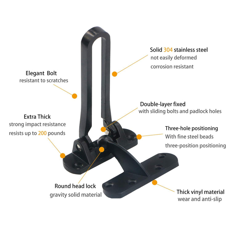 Door Reinforcement Lock Latch Swing Bar Lock for Home Security Front Door Locks for Kids Thicken Solid Aluminium Alloy (Black) Black