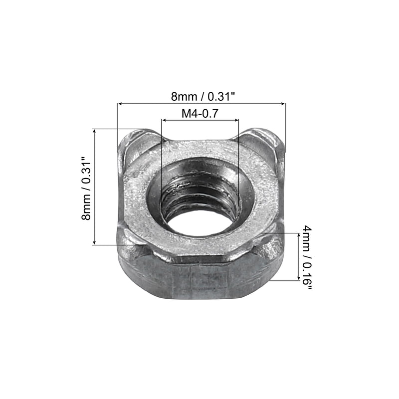 uxcell Weld Nuts, M4 Square UNC Carbon Steel Machine Screw Gray 40Pcs