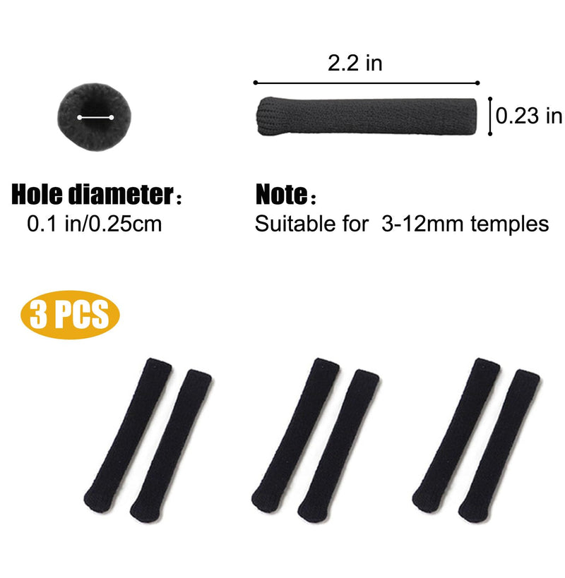 Soft Knitting Cotton Glasses Ear Cushion, Eyeglasses Temple Tips Sleeve, Non-Slip Comfortable Elastic Black 3