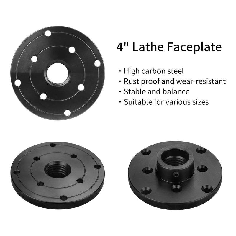 4'' Steel Wood Lathe Faceplate Chucks,Faceplate for Wood Lathe,Lathe Face Plate Fit for 1'' x 8TPI Spindle without Screwchuck 1''X8TPI
