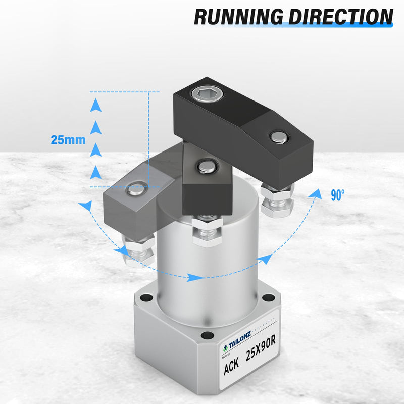 TAILONZ PNEUMATIC Right-Turn Cylinder Pneumatic Rotation Angle of 90 Degrees, Rotary Clamping Angle of the Lower Pressure Cylinder, Pressure Clamping Rotating Cylinder ACK25×90R