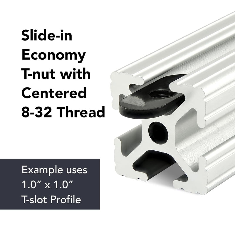 8020, 3275, 10 Series Steel 8-32 Centered Slide in Economy T Nuts Hardware Nuts for 1 Inch Aluminum Extrusions (100) 100
