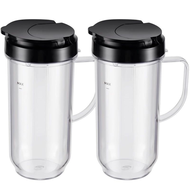 4-piece Tall 22oz Mug Cups with Flip-Top To-Go Lids Replacement Parts Compatible with 250W Magic Bullet Blender Cups MB1001