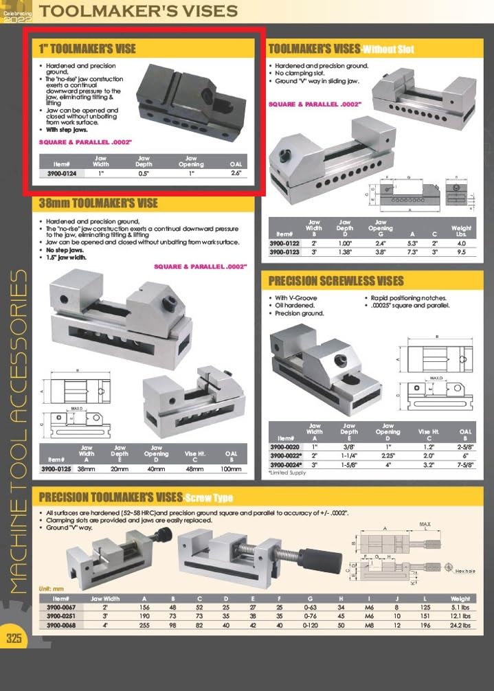HHIP 3900-0124 1" Precision Parallel Screwless Vise with Step Jaws