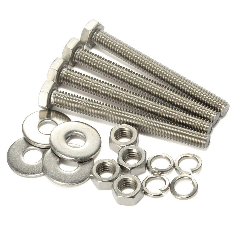 1/4-20 x 3-1/2" Hex Head Bolts with Hex Nuts and Thick Flat & Lock Washers, Fully Threaded, Stainless Steel 18-8, Plain Finish, 8 Sets 1/4-20 x 3-1/2"