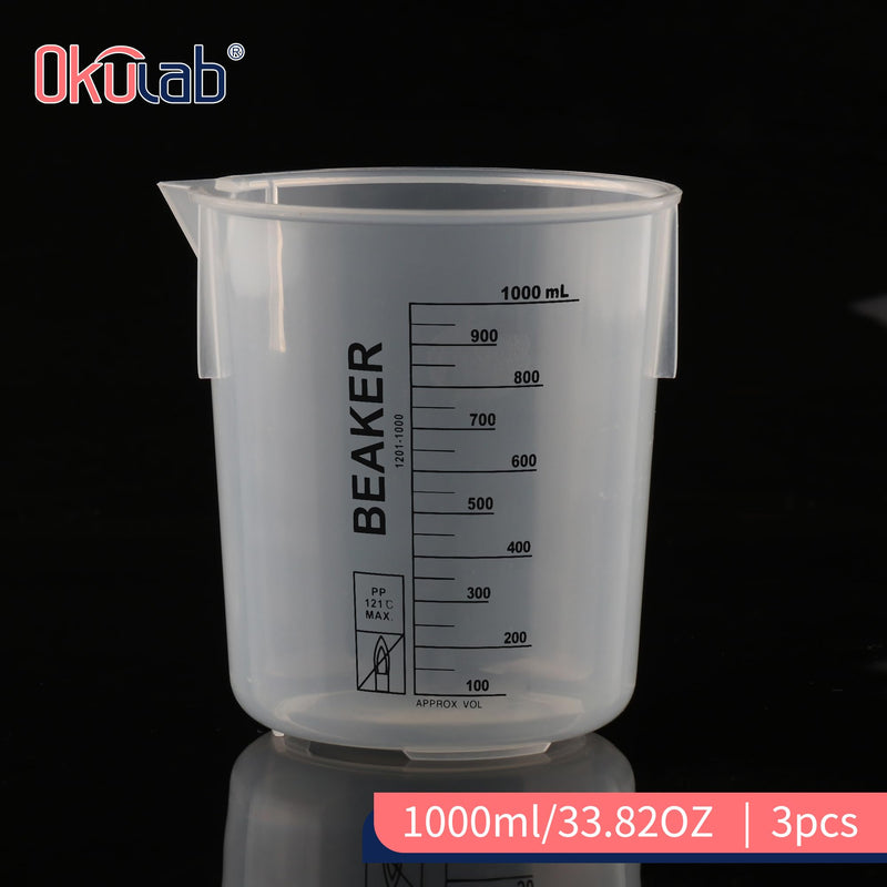 3 Pcs Plastic Beaker Set, 3pcs of 1000ml(33.8oz) Black Graduated Beakers, Lab Beakers Plastic Measuring Cup with Dump Spout and Stacked Side Ribs, Suitable for Mixing and Measuring, BKLP1000A3