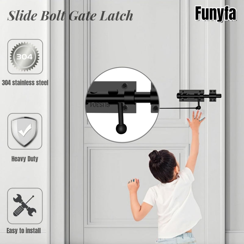 Barrel Bolt Latch,6.3 inch Slide Bolt Gate Latch,14mm Bolt Heavy Duty Shed Door Latch,304 Stainless Steel Black Finish Door Lock Latch for Barn, Wooden Fence, Slide,Door (2, Black) 2