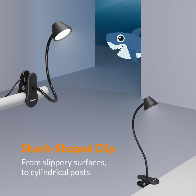 LEPOWER Clip on Light, Dimmable Book Light for Reading in Bed, 300LM Clip on Lamp, 5 Color Temperatures Clamp Light, Night Light Mode, Timer Setting, 2%-100% Brightness, for Bed, Headboard, Black