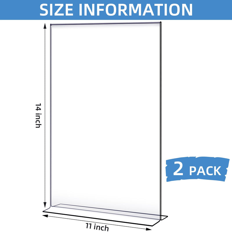 Shellwei 11 x 14'' Acrylic Sign Holder Clear Acrylic Picture Frame Vertical Table Top Frame with Stand Double Sided T Shape Flyer Holder for Paper Menu Photo Restaurant Office Home(2 Pcs) 2
