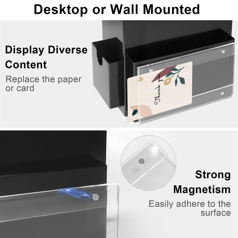 Suggestion Box with Magnetic Sign Holder, Metal Donation Boxes with Lock and Slot, Prayer Drop Ballot Raffle Tip Jars Wall Mounted Box for Fundraising Churches Offices School Black