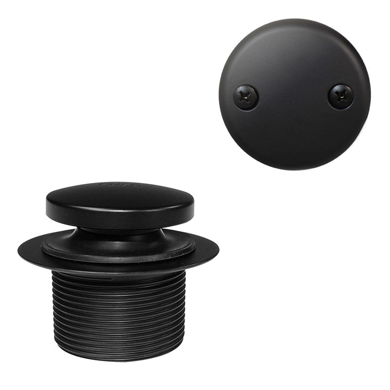Westbrass 593144-62 14" Black Tubular Bathtub Waste & Overflow Assembly with with Tip-Toe Drain Plug and 2-Hole Faceplate, Matte Black 1-Pack