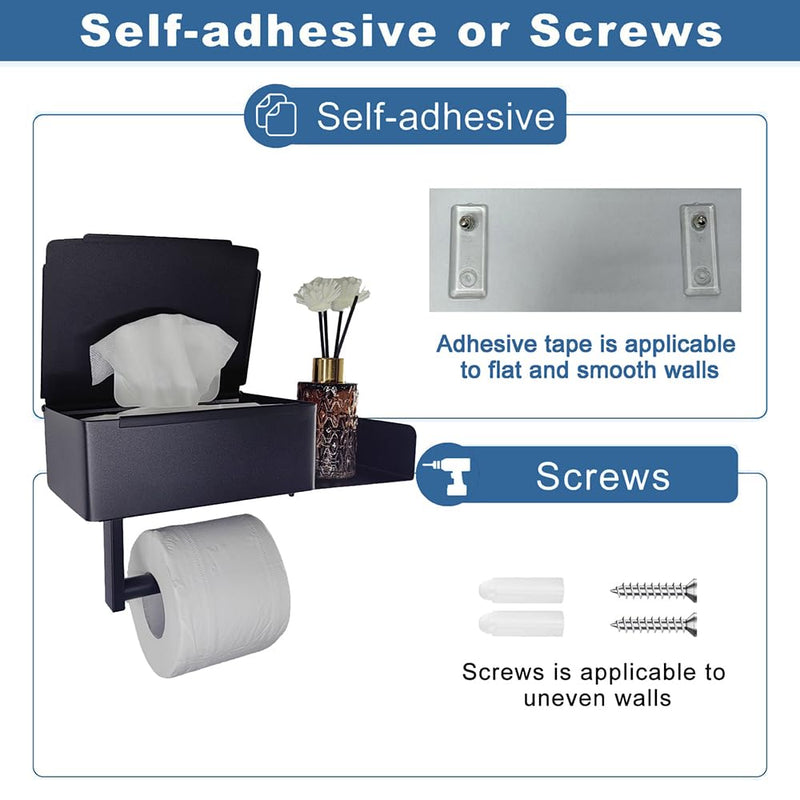 Bathroom Toilet Paper & Wipes Holder with Shelf - Wall Mount Dispenser (with Shelf)