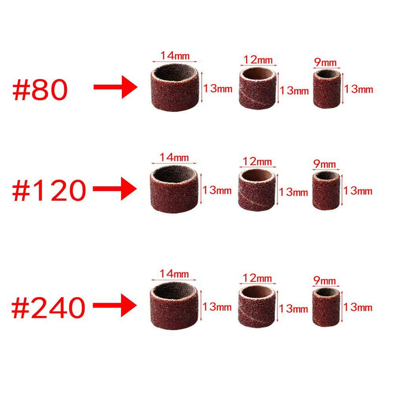 Yesallwas Sanding Drum Set 186pcs Sanding Ring #80#120#240 sanding cylinders Bands Polisher Supplies Sand Circle Tools Grinding Head for Rotary Tools