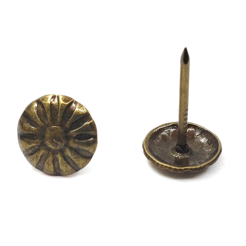 7/16''x 5/8'' Antique Brass Upholstery Nails Tacks, Metal Chrysanthemum Nails, Upholstery Nail Tack Stud, Decorative Tack Pushpins Doornail for Wood Furniture Decor 100Pcs (7/16''×5/8'', Bronze) 7/16"×5/8"