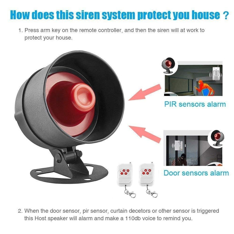 KERUI Standalone Home Office Shop Security Alarm System Kit,Wireless Loud Indoor/Outdoor Weatherproof Siren Horn with Remote Control and Door Contact Sensor,Motion Sensor,Up to 115db,NO WiFi/GSM/APP No Wifi Alarm Kit