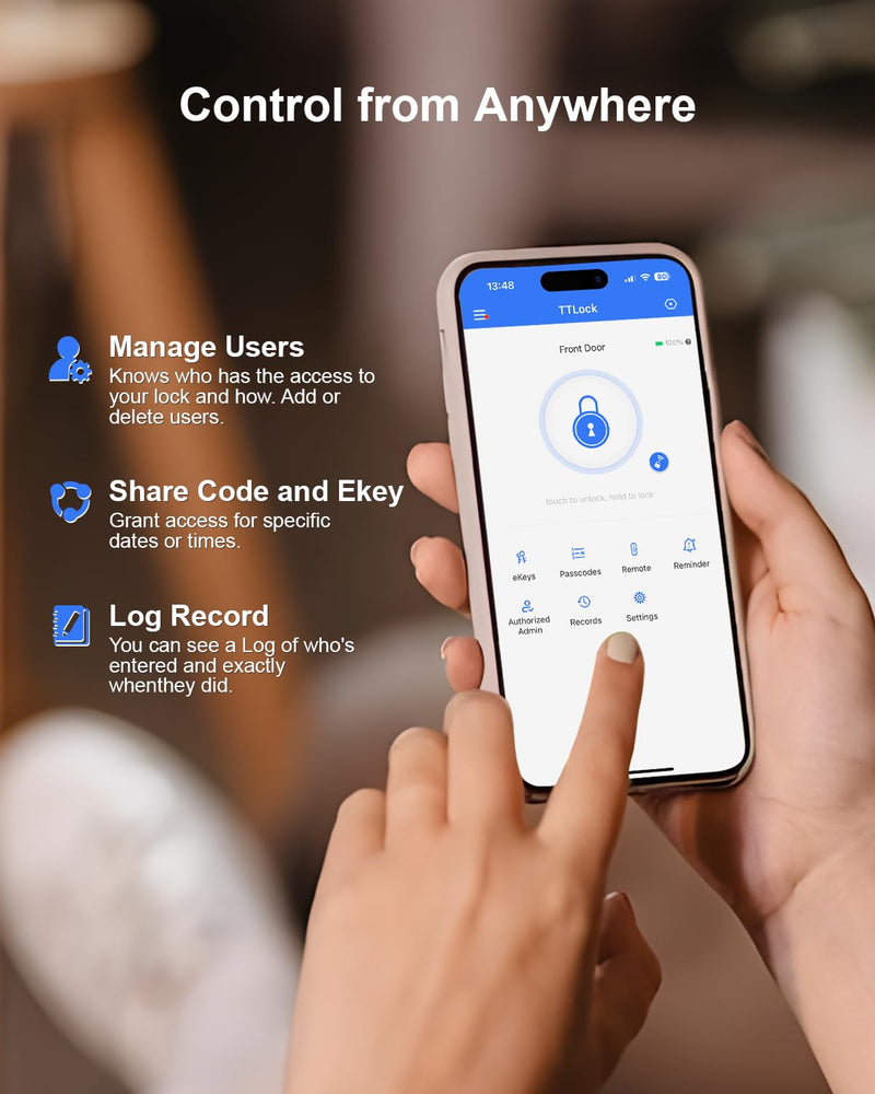 Smart Door Lock, Built-in WiFi Keyless Entry Door Lock Deadbolt with APP Remote Control, No Hub Required Deadbolt Lock, Easy Installation for Front Door-Satin Nickel Satin Nickel