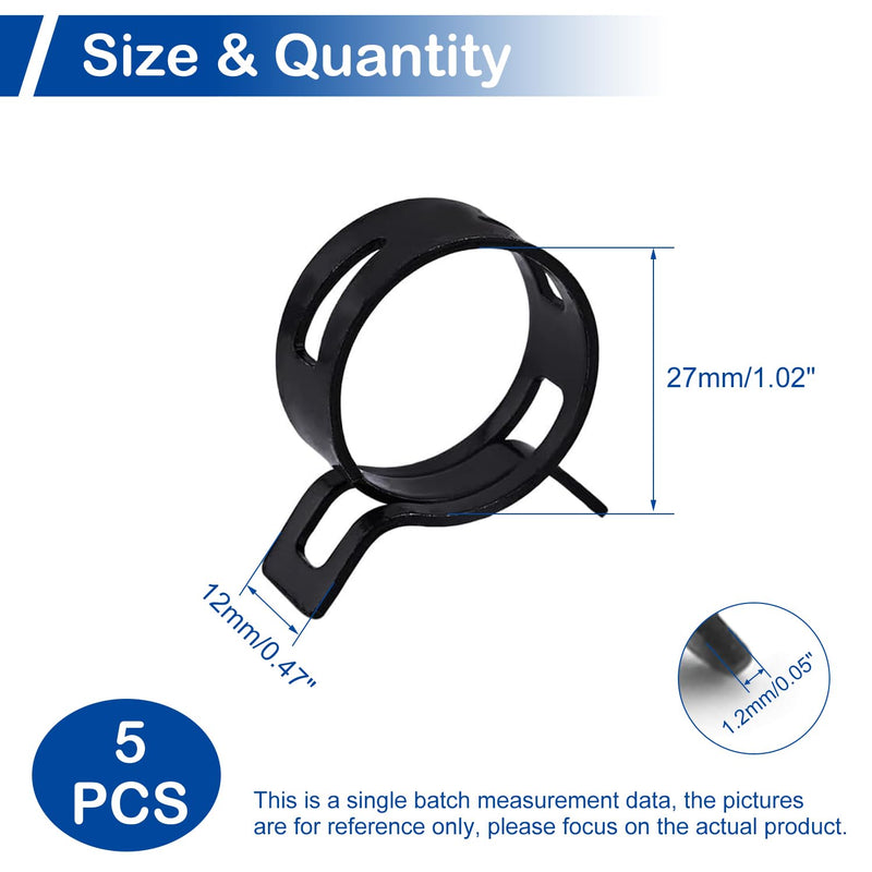 MroMax 5Pcs 26mm ID Spring Band Hose Clamps, Fit 27.5-30mm OD Hose, Spring Hose Clip Fuel Line Silicone Vacuum Hose Pipe Clamp, Air Hose Tube Water Pipe Fasteners 5-Packs
