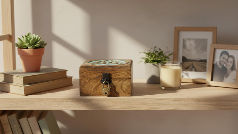 Birthday Gifts Handmade Decorative Wooden Jewelry Box With Lock & Key Jewelry Organizer Keepsake Box Treasure Chest Trinket Holder Watch Box Storage Box Housewarming Gifts (Blue Wash Finish) Blue Wash Finish