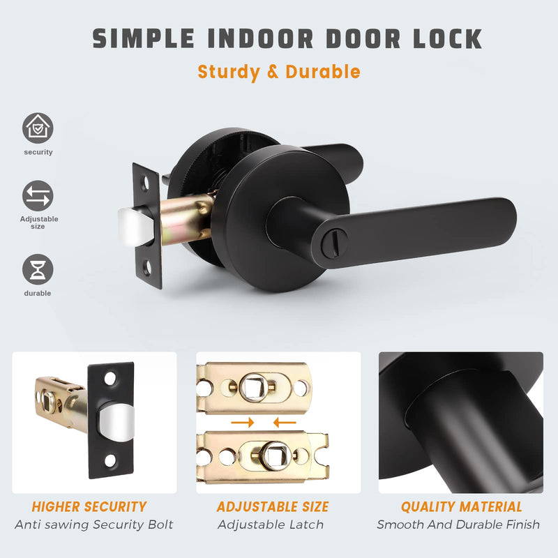KNOBWELL 2 Pack Black Door Handles Interior for Bedroom/Bathroom, Privacy Door Knob with Lock Heavy Duty Left/Right Handing 2.07 lb One Lever