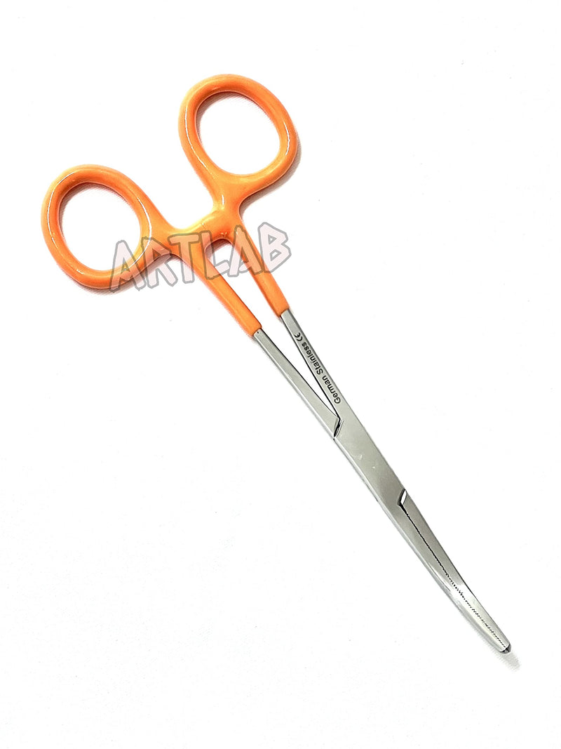 German Vinyl Grip Locking Straight & Curved Hemostat -Hemostat Forceps- Stainless Steel Locking Tweezer Clamps - Ideal Hemostats for Nurses, Fishing Forceps, Crafts and Hobby (Orange CVD 6.25") ORANGE CVD 6.25"