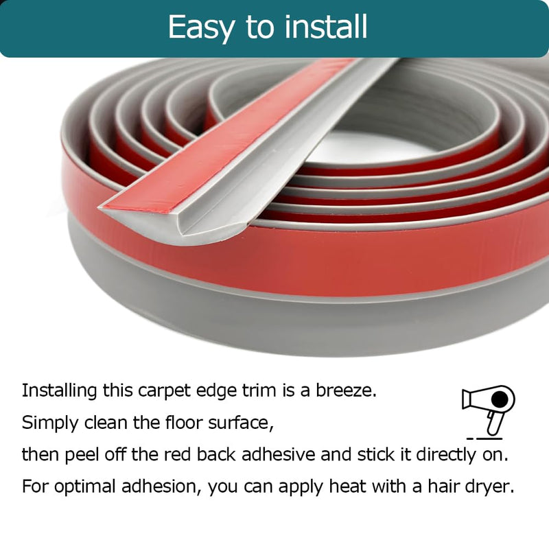 Carpet Floor Transition Strip, Self-Adhesive Carpet to Tile Transition Edging Trim Suitable for Door Threshold/Wood Floor, Cover Height Within 5mm – Gray(10Ft) 10Feet