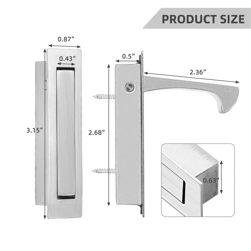 Pocket Door Handles and Edge Pull Brushed Nickel, 6Inch Handles Hardware Latch,Recessed Finger Flush Pulls,for Closet,Sliding,Barn Door Model A