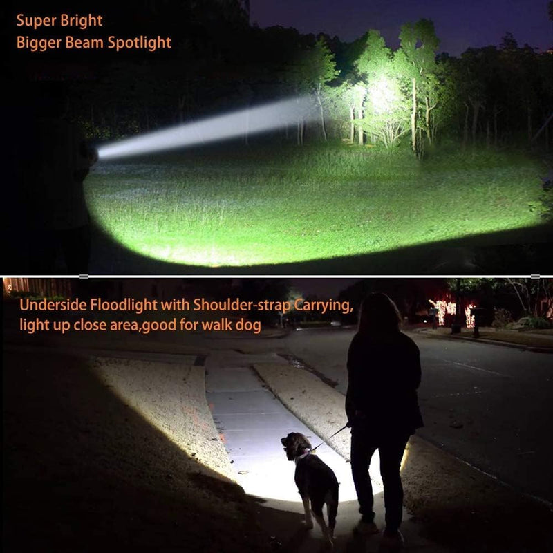 Powerful Led Flashlight High Lumens USB C Rechargeable,Super Bright Handheld Spotlight,Strong Metal Flashlight Large/Long Lasting/Lantern/Strap,High Powered Big Searchlight Aluminum alloy Black