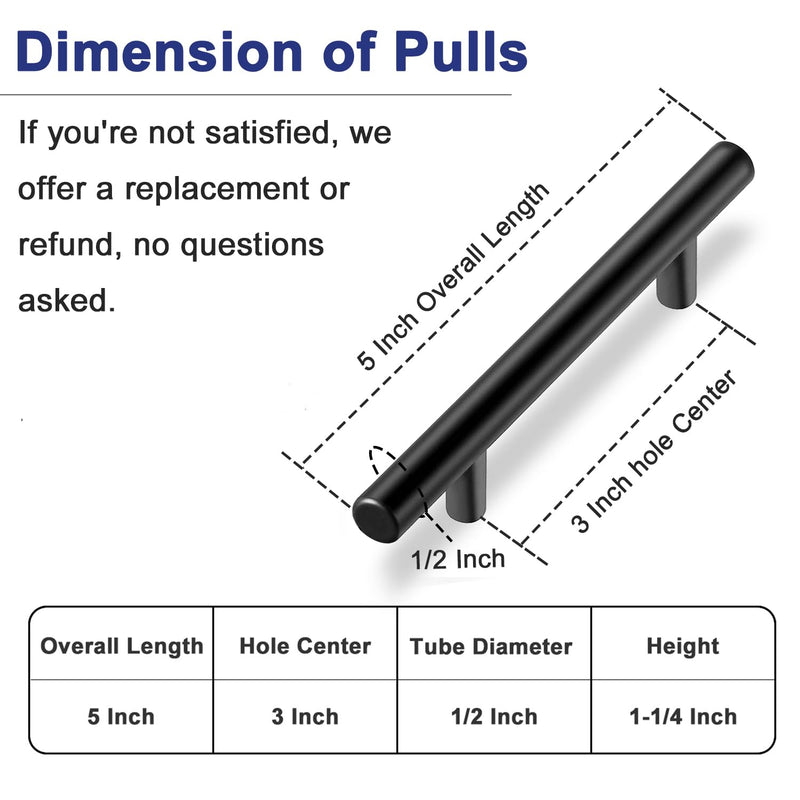 HBL' 30 Pack | 3 Inch Center to Center Matte Black Cabinet Pulls Kitchen Cabinet Handles,Made of Stainless Steel,Ideal for Cabinet,Drawer,Cupboard and Wardrobe. 5-Inch Length (3-Inch Hole Center) - NewNest Australia