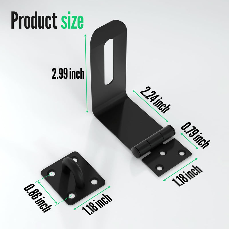 Door Lock Hasp Latch, 90 Degree Solid Iron Safety Packlock Clasp Hasp Lock Latch, Extra Thick Gate Lock Hasp with Screws Brushed Finish (2.24 inch) 2.24 Inch (1PC) Black