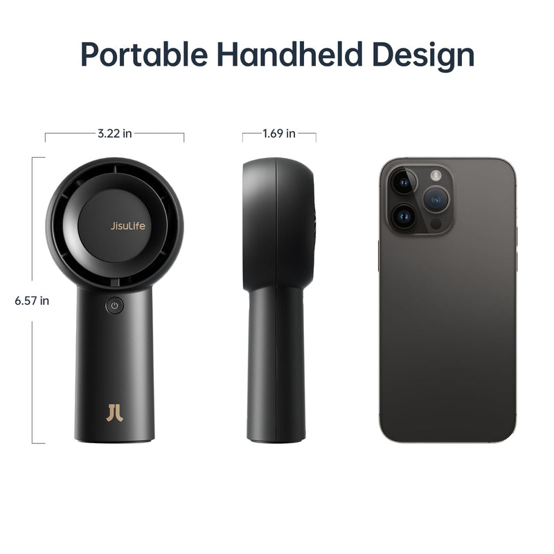 JISULIFE Portable Handheld Turbo Fan [18H Max Cooling Time], 6000mAh USB Rechargeable Personal Battery Operated Lash Small Pocket Fan with 5 Speeds for Travel/Outdoor/Vacation/Concerts- Black