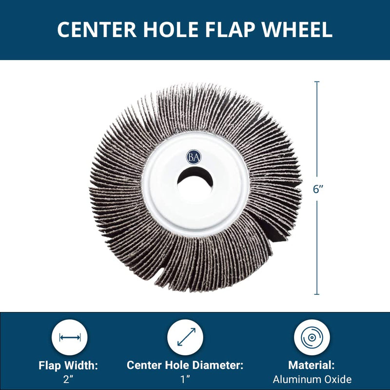 Benchmark Abrasives 6" x 2" Aluminum Oxide Center Hole Flap Wheel with 1" Arbor Hole, Perfect for Woodworking Grinding Polishing Rust Paint Removal - 320 Grit
