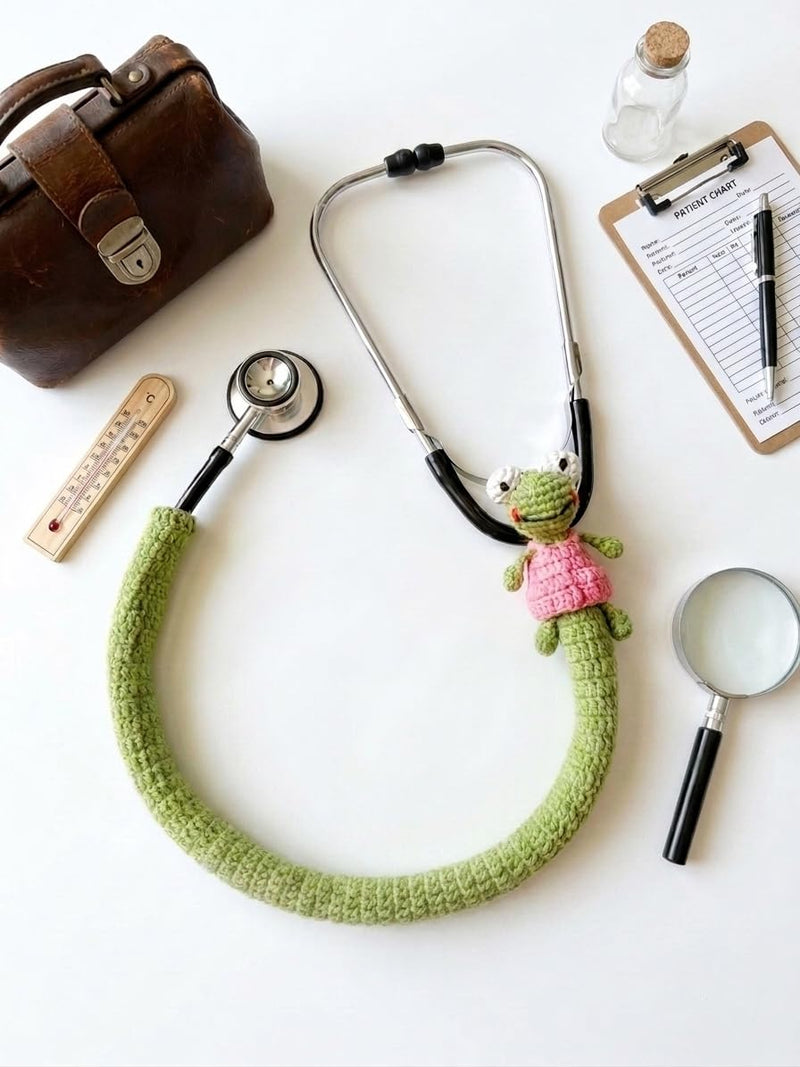 Handmade Crochet Frog Stethoscope Accessories Cover – Cute & Comfortable for Pediatricians and Nurses
