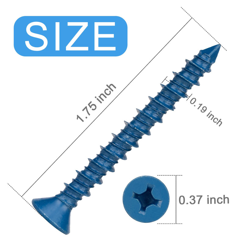 55 Packs, Concrete Screw Anchor, 3/16" x 1-3/4", Blue Flat Head Screws for Anchoring to Masonry, Brick, Block, Cement or Stucco 3/16" X 1-3/4" 55pcs