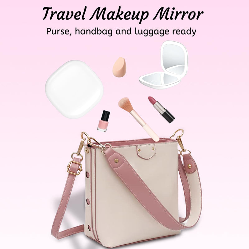 Compact LED Travel Makeup Mirror, Rechargeable Double Sided 1X/10X Magnifying Mirror, 3 Color Lighting, Dimmable Touch Screen, Foldable Lighting Mirror with USB Data Cable White