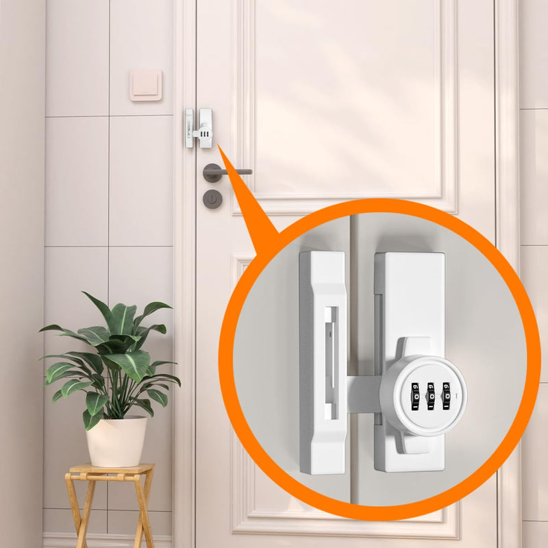 INIRET 2 Packs White Mechanical Password Lock for Barn Doors, Keyless Entry to Protect Privacy, 3-Digit Combination Flip Latch - Suitable for Windows, Cabinets, Bathroom, and Sliding Doors