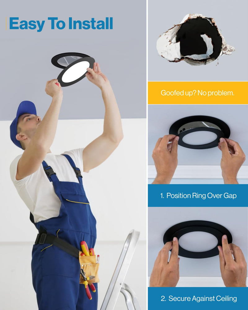 Sunco 12 Pack Goof Rings for 6 Inch Recessed Lights Black Can Light Goof Trim Ring, Outer Diameter 8.6-inch, Inner Diameter 6.2-inch, Durable Plastic Design, Matte Finish, Flush Mount