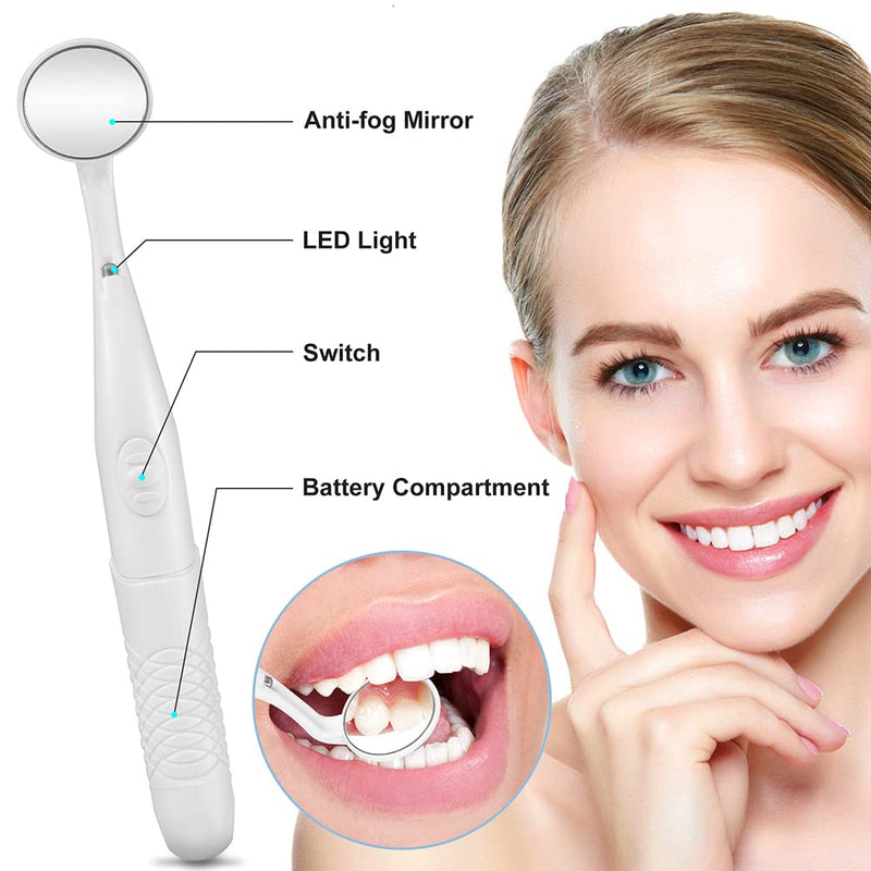 Dental Mirror with Light Teeth Inspection LED Mirror Anti-Fog Mouth Mirror MM380 Dentist Oral Care Tool white
