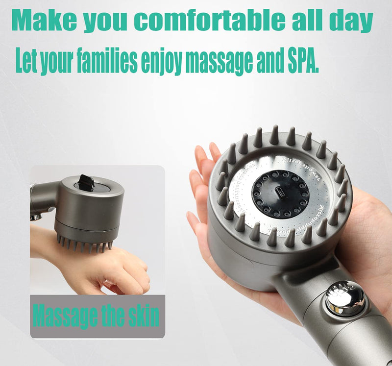 Shower Head with Handheld, Shower Heads High Pressure, High Flow Even with Low Water Pressure-Hand Held Showerhead Set,3 Modes Filtered Showerhead with 59″Replacement Hose/Bracket/Cotton Filters Gray