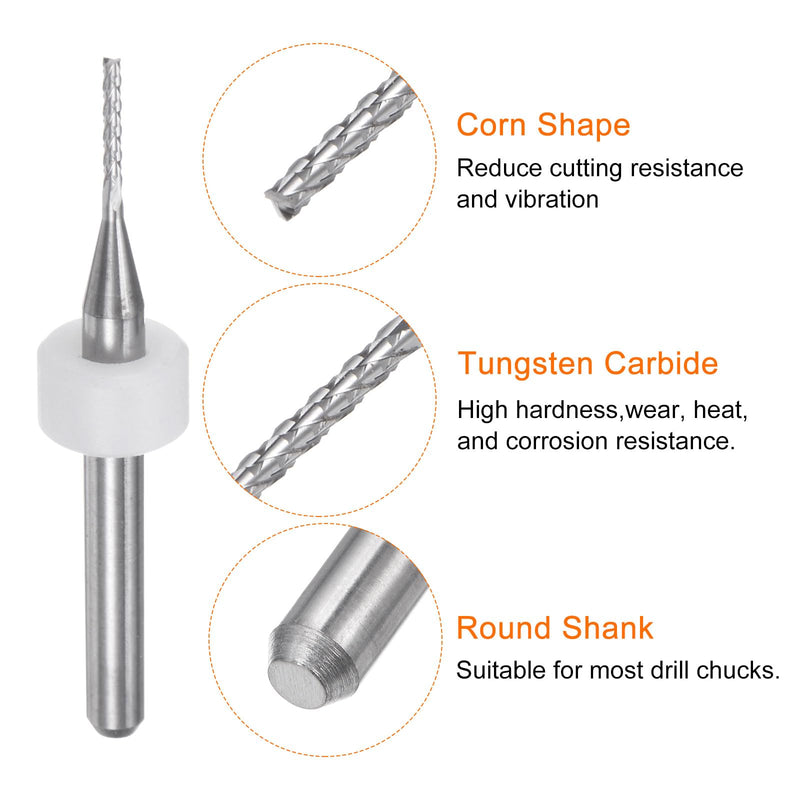 HARFINGTON 10pcs End Mill Bits 1mm Solid Carbide CNC Router Bits Engraving Cutter Tools for PCB Circuit Board Milling Machine Wood Carving, 1/8" Straight Shank White